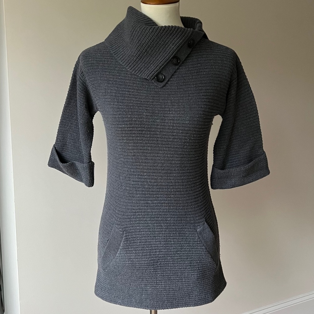 Ann Taylor Petite Gray XS 3/4 Sleeve Cowl/Turtleneck Sweater